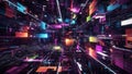 Futuristic Digital Grid with Neon Lights, Abstract Data and Technology Concept Royalty Free Stock Photo